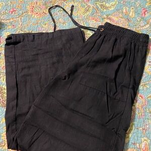 Zenana Outfitters Black Wide Leg Linen Drawstring Pants